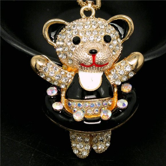 TEDDY BEAR Ballet Dancer Rhinestone Necklace - Picture 2 of 4